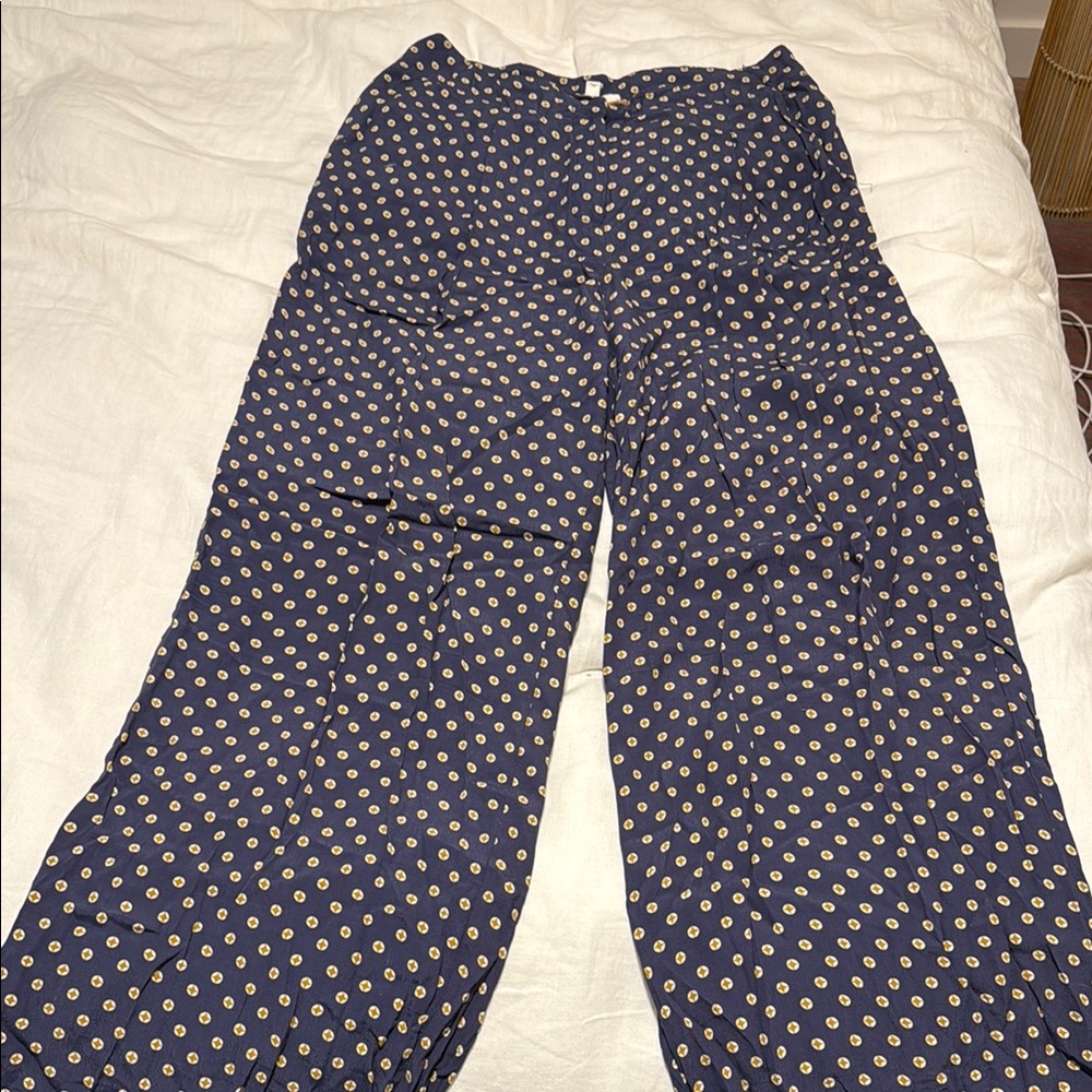 Anthropologie Blue Trousers with Gold and White Pattern